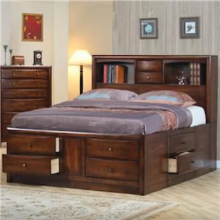 Contemporary Queen Bookcase Bed with Underbed Storage Drawers